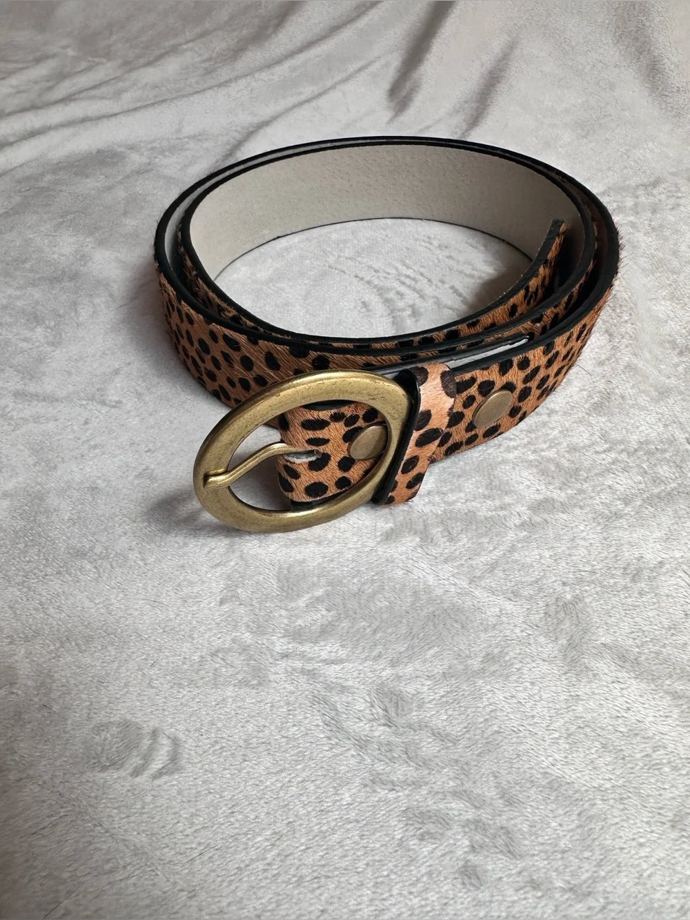 Leopard Print Women's Belt with Brushed Gold Buckle